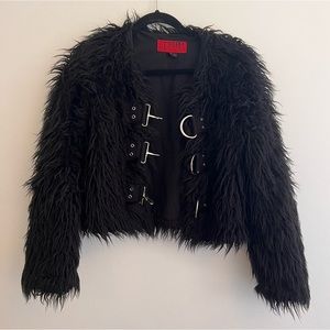 Fuzzy bomber jacket